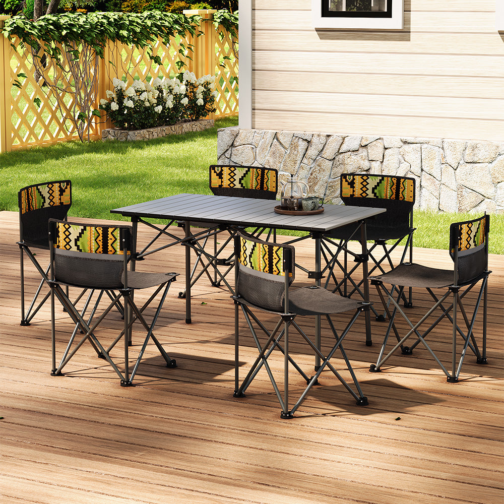7 Pieces Folding Camping Table And Chairs Set Portable With Carrying Bag