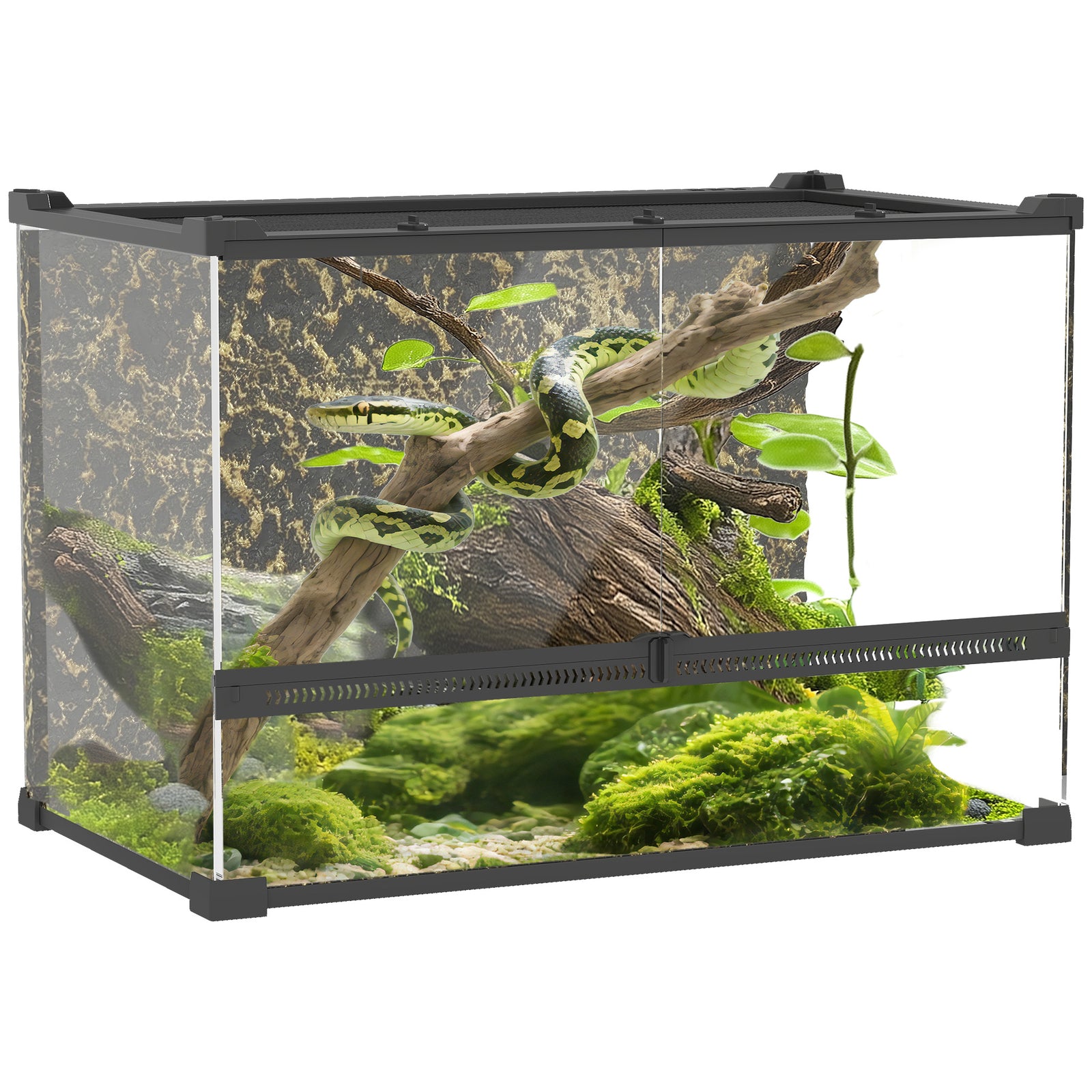 Glass Terrarium, Reptile Vivarium With Stone Background | 48l | Black