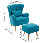 Upholstered Armchair With Footstool – Linen Fabric, Solid Wood Frame,mustard Yellow/ Teal | Teal