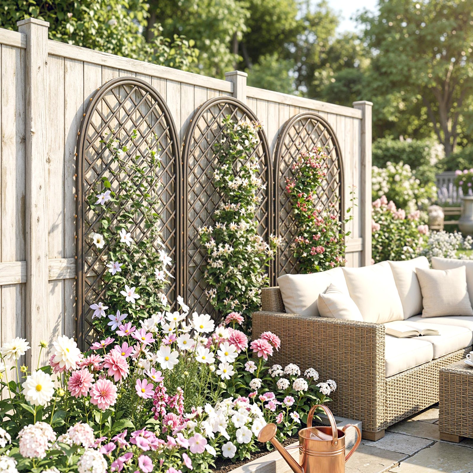 Outsunny Garden Trellis, Decorative Trellis Panels With Dome Top, Natural