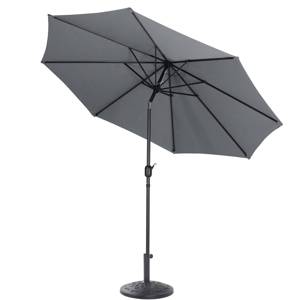 3m Garden Parasol Adjustable Tilting Parasol With Crank Handle With Classic Design Heavy-duty Round Base | One Size | Grey