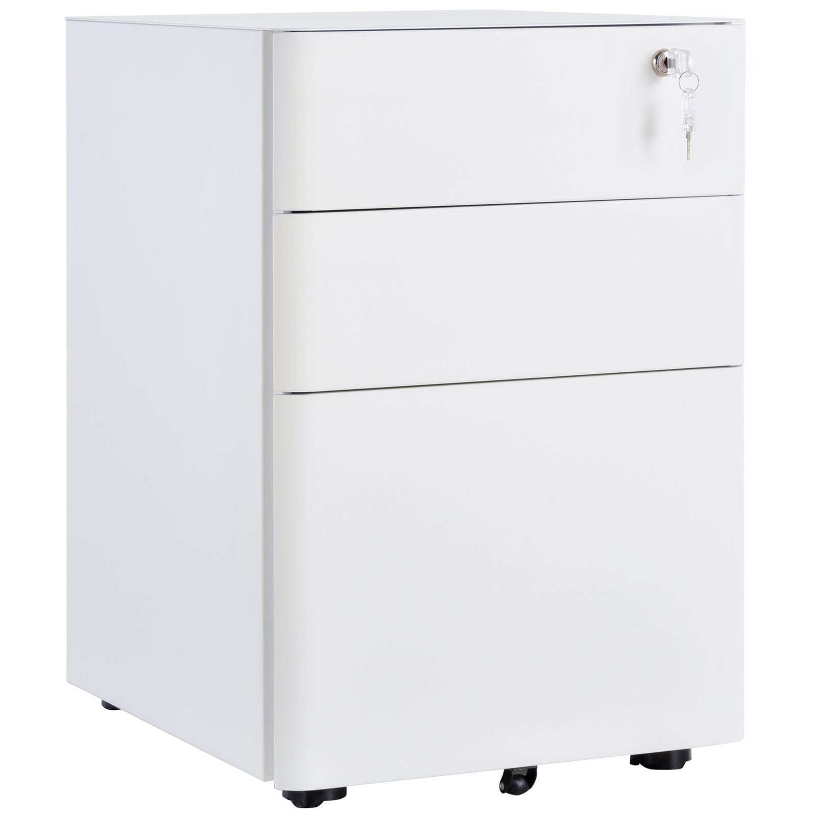 3 Drawer Metal Filing Cabinet Lockable 5 Wheels | One Size | White