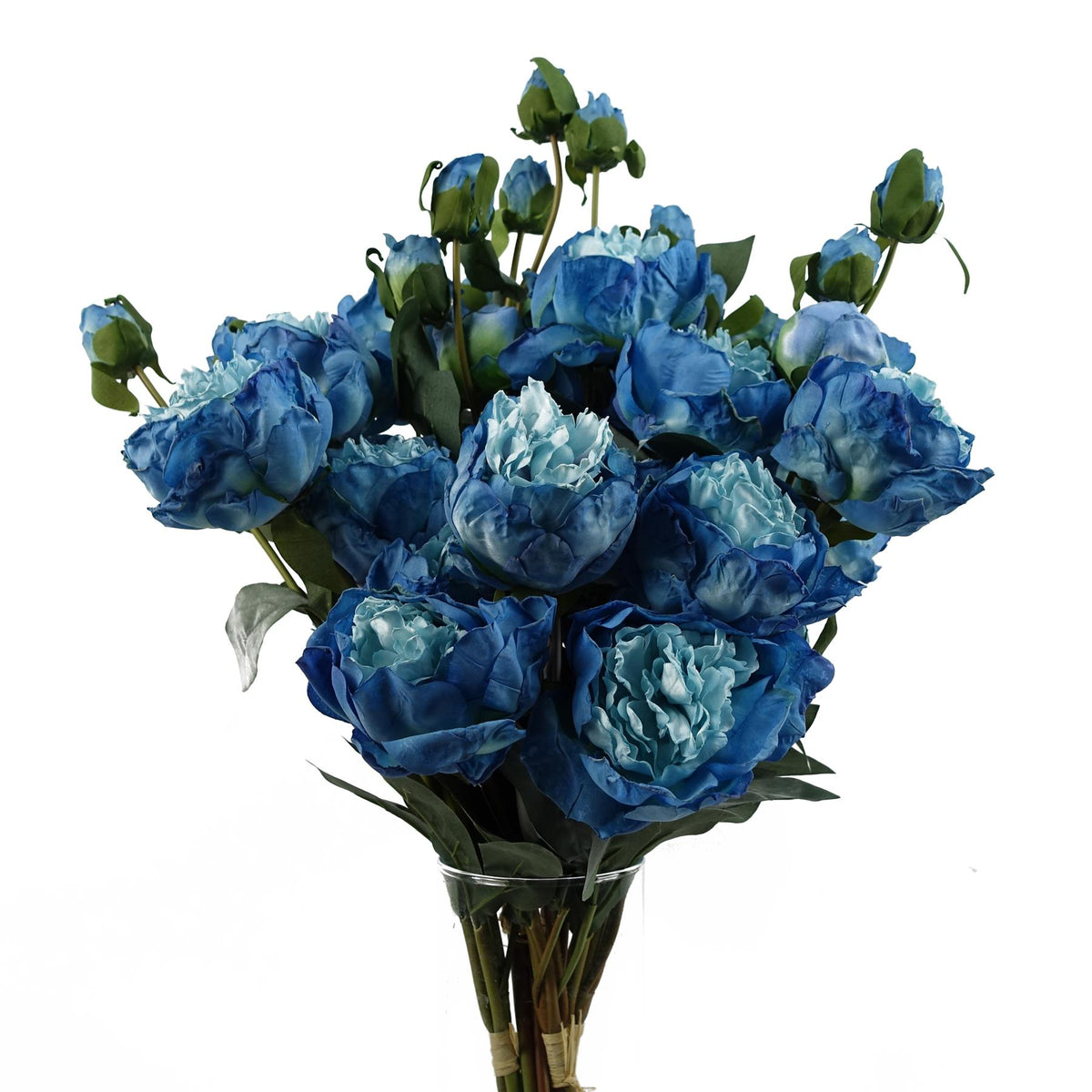 6 X 55cm Blue Peony Artificial Flower Stems 24 Flowers 18 Buds