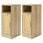 Bedside Table 2 Pc Narrow Side Table Boho Rattan Storage For Bedroom Wood | Brown
