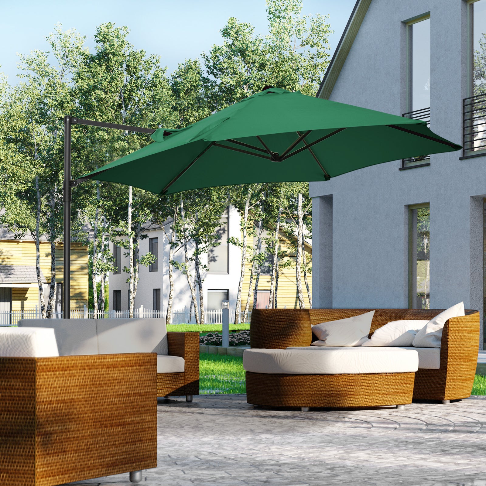 2.5m Cantilever Parasol W/ 360° Rotation, Cross Base | Green