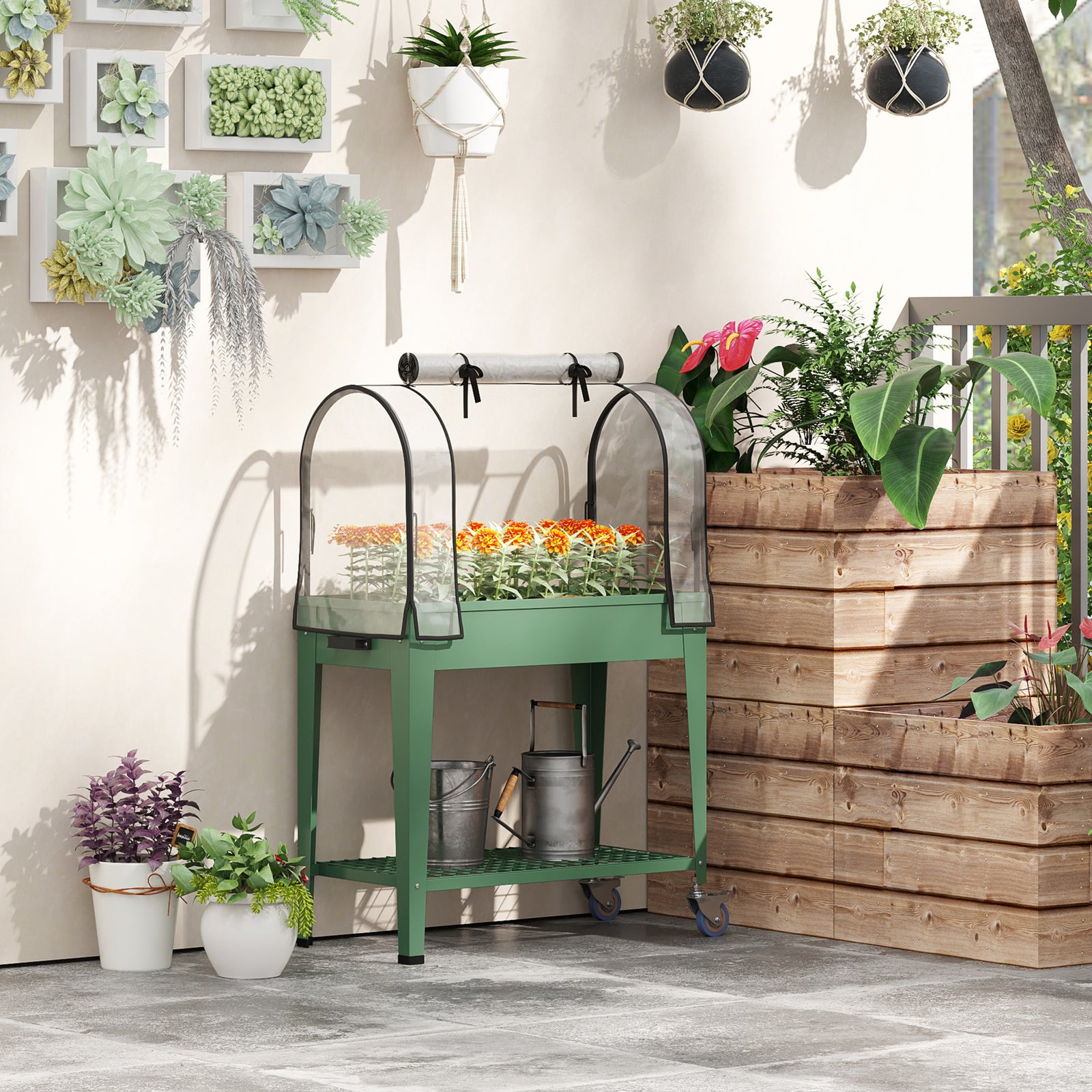 Raised Planter, Elevated Garden Bed W/ Greenhouse Cover