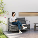 Rattan Garden Bench W/ 125l Storage, Cushioned Outdoor Bench