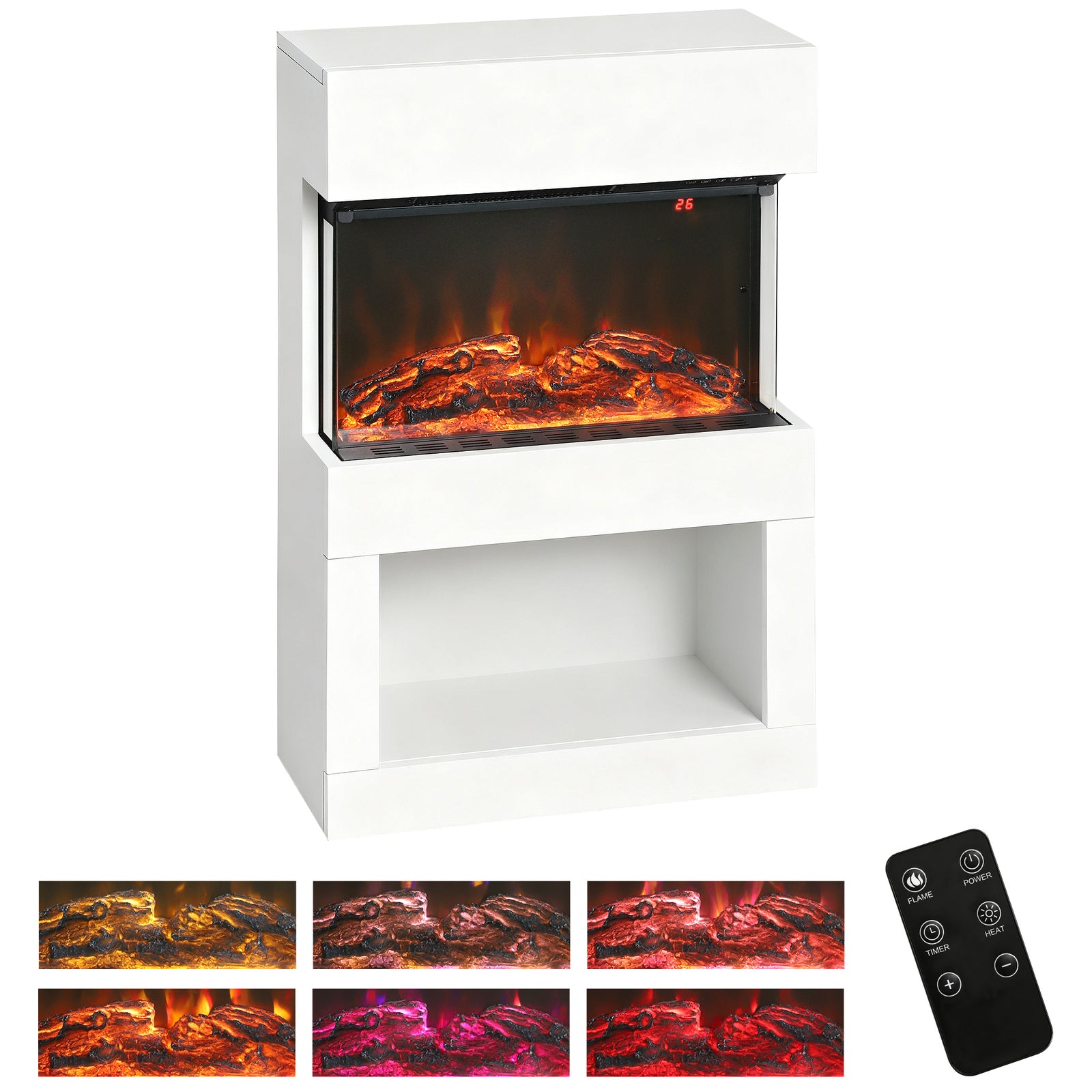 1000w/2000w Electric Fire And Mantel With Remote & Timer, White