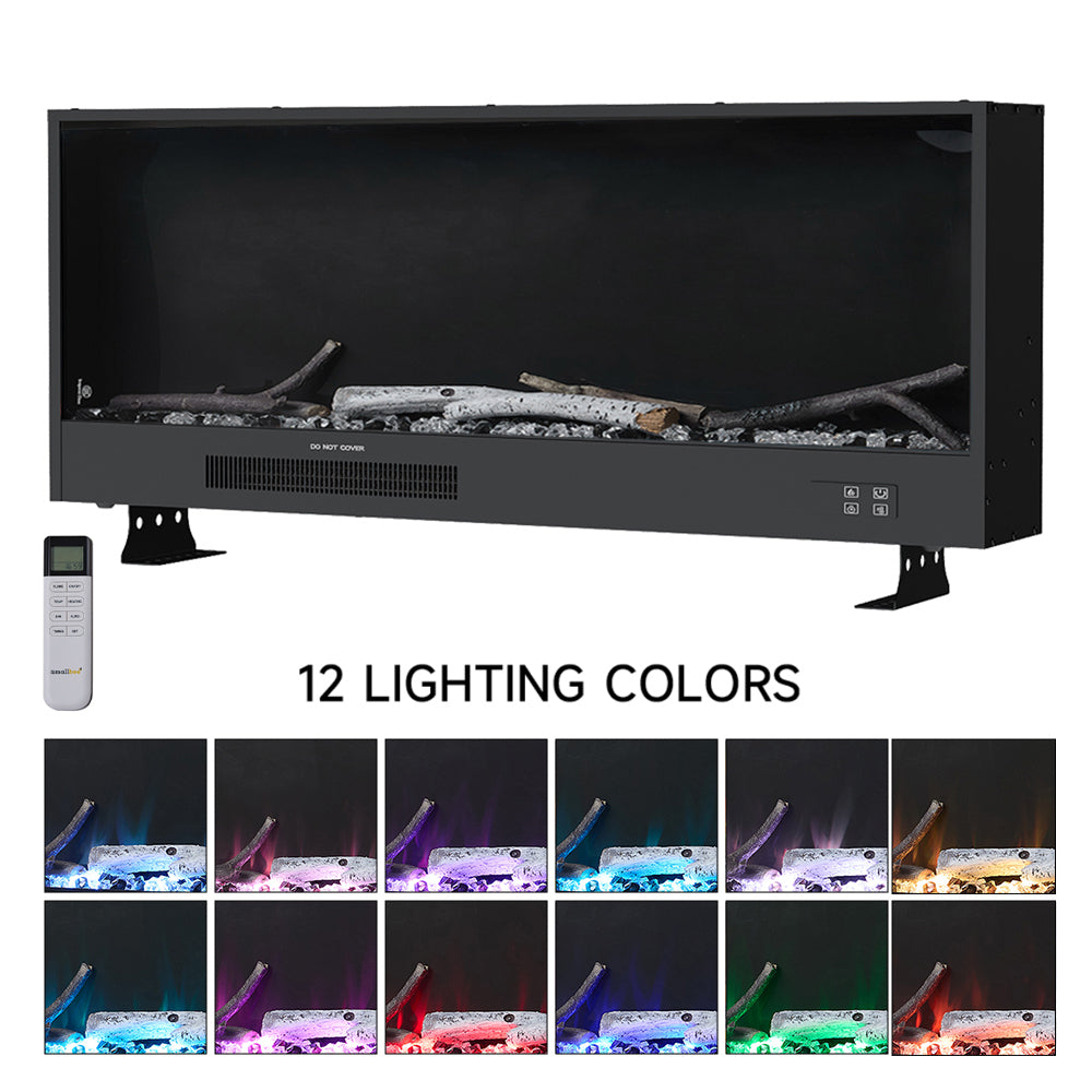 Modern Electric Fireplace – 12 Flame Colors, 6 Brightness Levels, Smart App & Remote Control, High-carbon Steel Housing | Small | Black