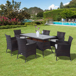 7pc Rattan Garden Furniture Dining Set Wicker Conservatory | Brown