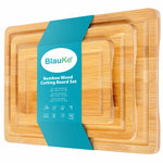 BlauKe Wood Cutting Boards For Kitchen - Bamboo Cutting Board Set With Juice Groove And Handles - Wooden Chopping Board