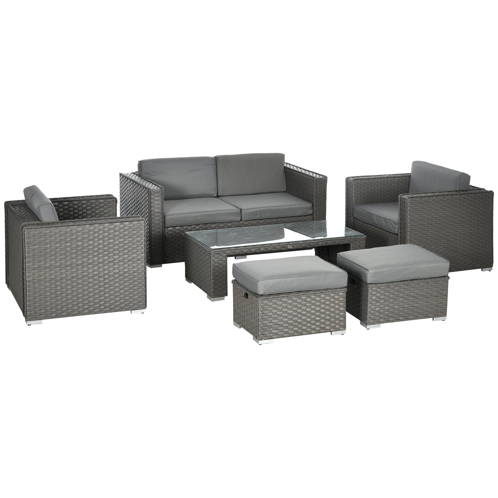 6 Pcs Pe Rattan Garden Furniture Set With Padded Cushions
