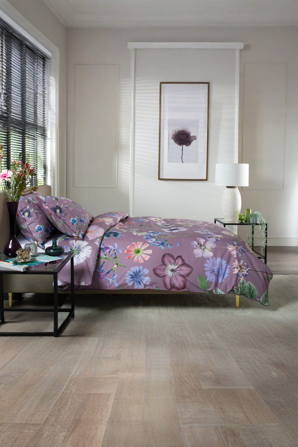 Botanical Flower Digitally Printed Duvet Cover Set – 100% Cotton, 200 Thread Count Luxury Bedding | Single | Lilac