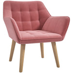 Velvet-feel Accent Chair With Arms Slanted Back Wood Legs | One Size | Pink