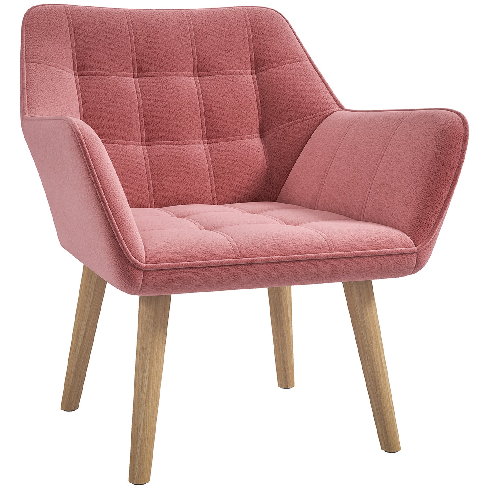Velvet-feel Accent Chair With Arms Slanted Back Wood Legs | One Size | Pink