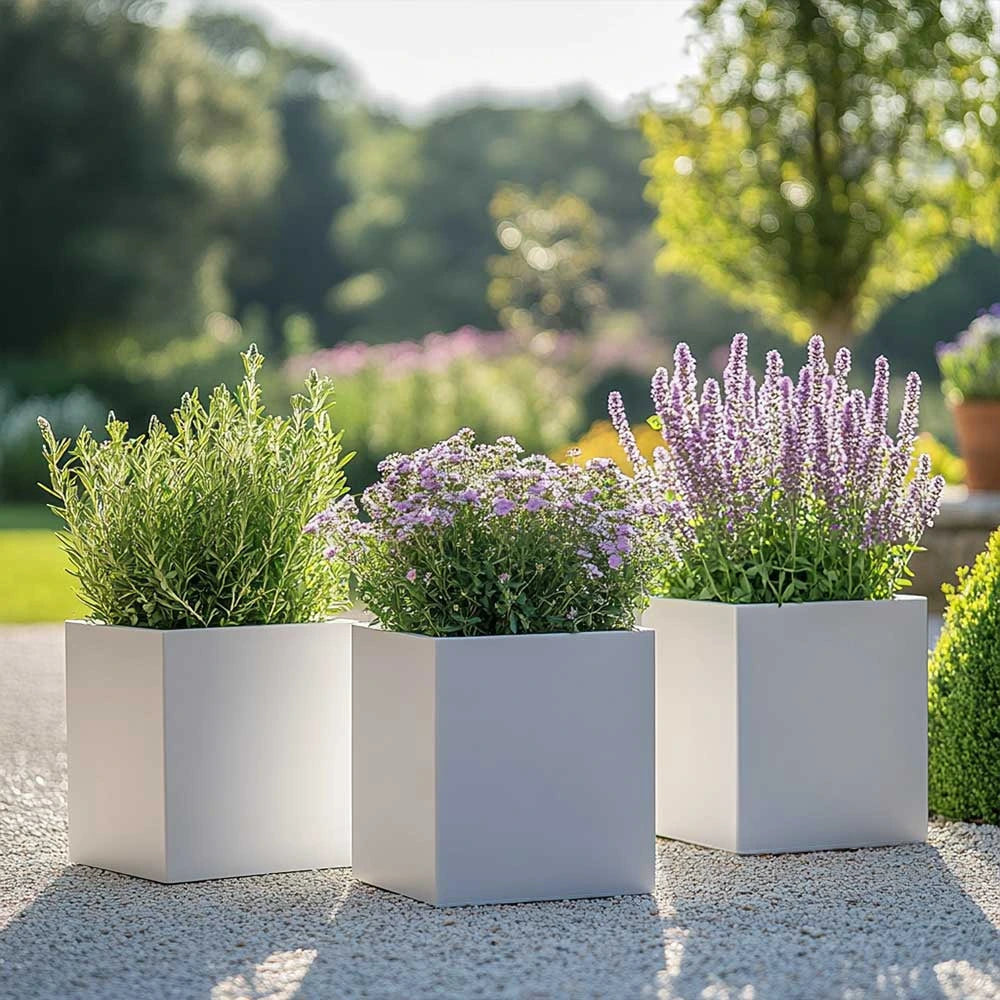 Zinc Galvanised Square Planter | 40cm x 40cm x 40cm | White