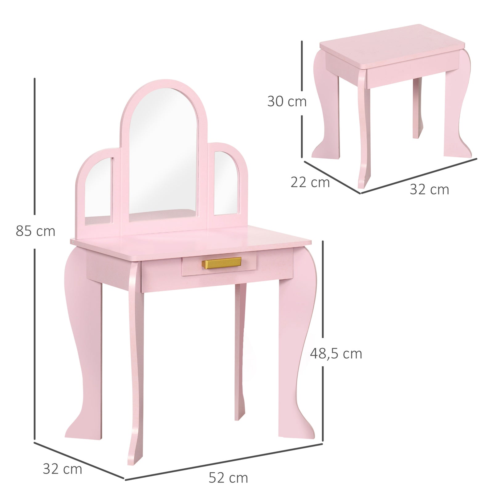 Kids Dressing Table Set Kids Vanity Set W/ Drawer, Mirror | Pink