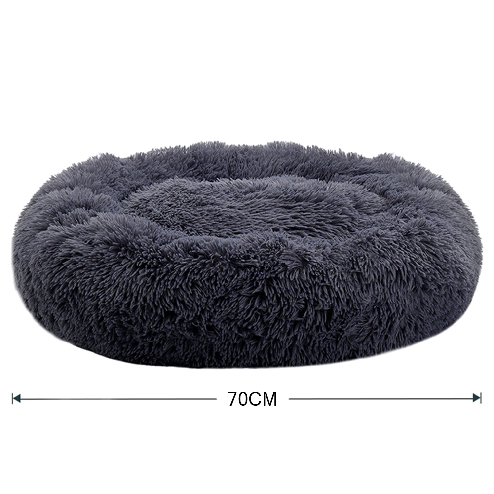 Dia 70cm Calming Round Donut Plush Dog Cuddler Bed Comfort Bed For Dogs | Dark Grey