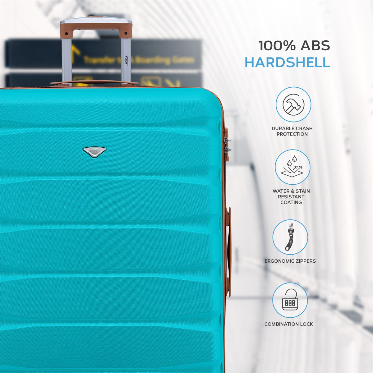 Set Of 3 Hard Shell Suitcase Cabin & Check In Cases With Tsa Lock - Overhead Cabin With Medium & Large Check-in Bag | Set of 3 | Aqua