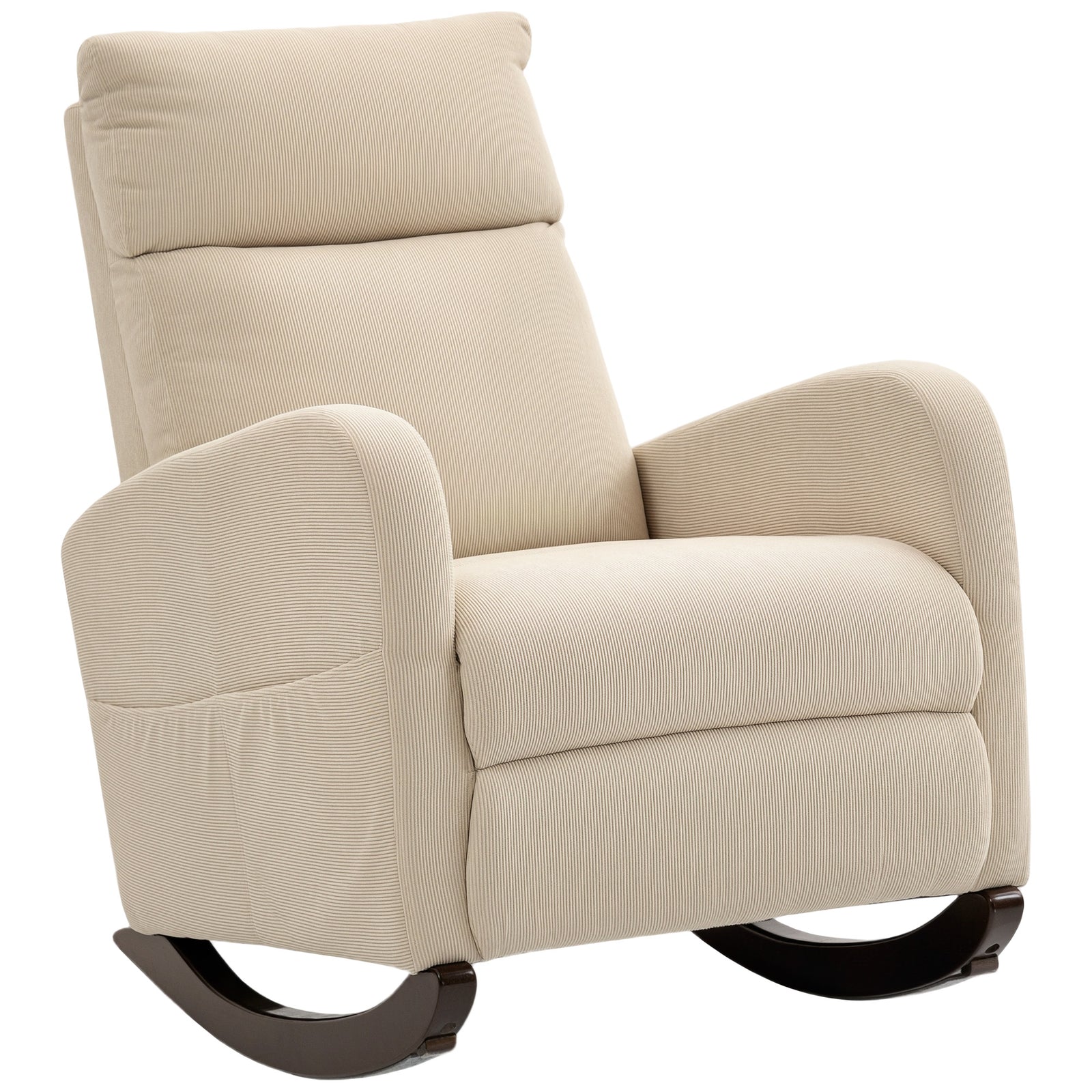 Modern High Back Corduroy Leisure Rocking Chair For Nursery | Beige