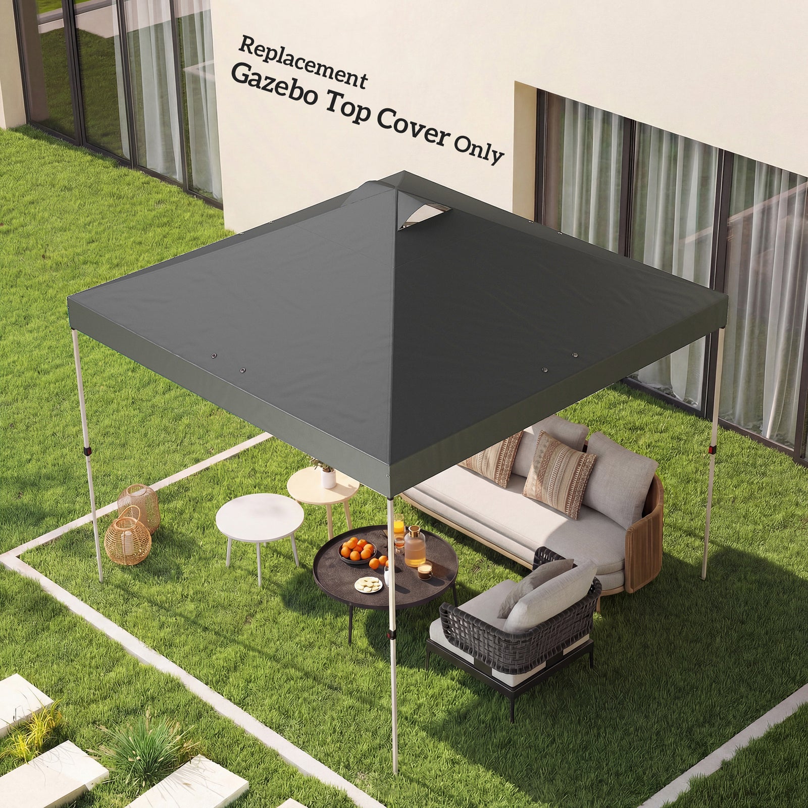Gazebo Roof Replacement Uv50+ Waterproof 3x3(m) | Dark Grey