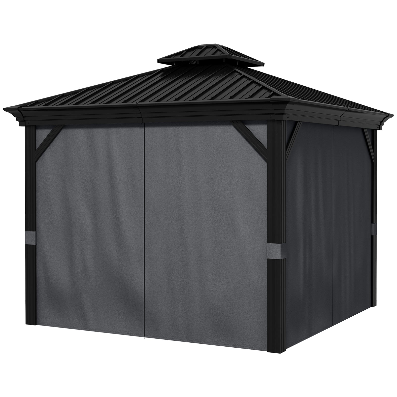 3 X 3.7m Aluminium Outdoor Hardtop Gazebo Canopy 2-tier Roof | Gray