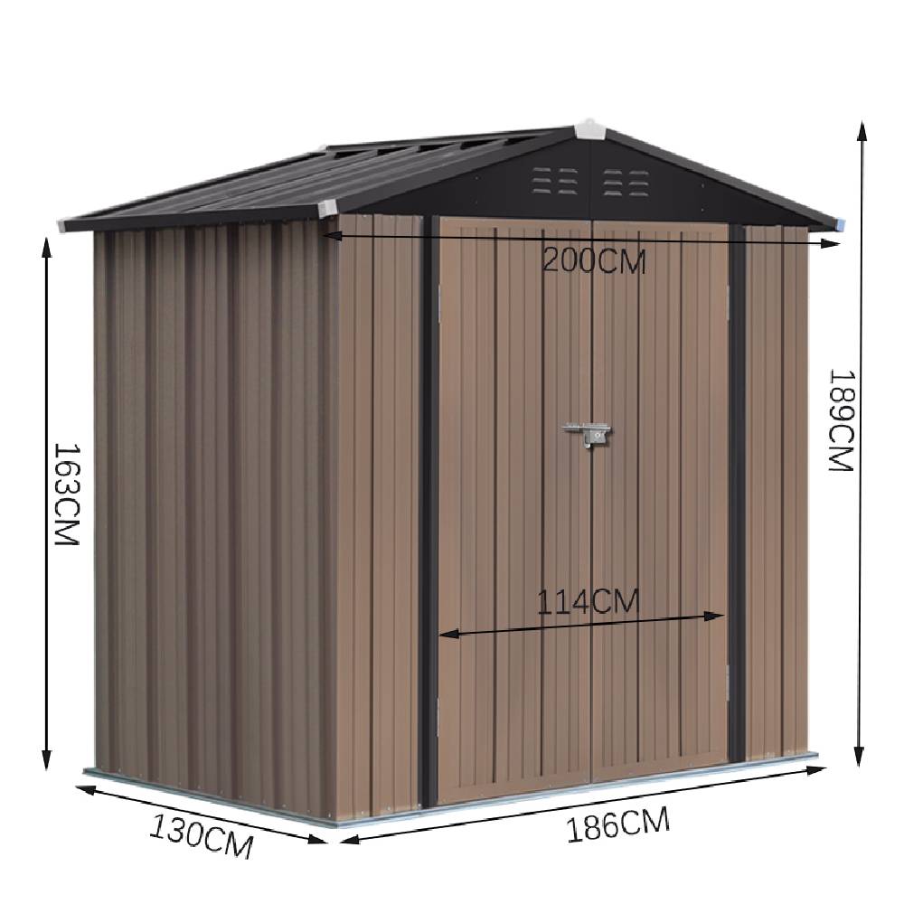 Metal Garden Shed 4x6ft/6x8ft Outdoor Storage Yard Tool Shed Tool Box Lockable | Small | Brown