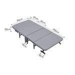 90*190cm Grey Folding Bed Steel Framed Foldable Bed With Mattress And 6 Wheels