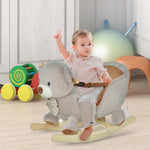 Kids Rocking Bear Plush Ride On Seat W/ Sound Button Wood Base Seat Belt