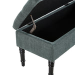 100cm W Linen Upholstered Storage Bench With Black Rubberwood Legs, Ottoman Seat With Hidden Compartment For Bedroom, Living Room, Entryway