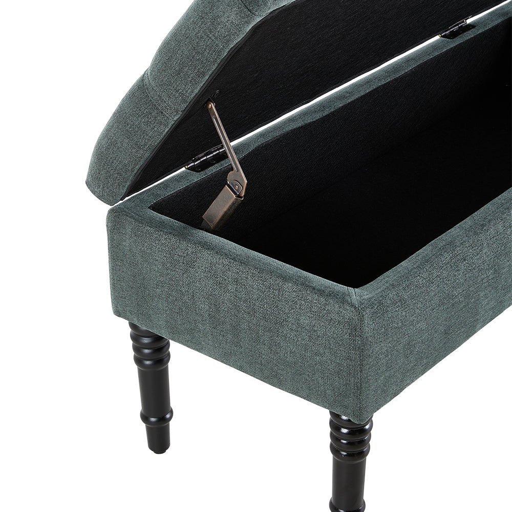 100cm W Linen Upholstered Storage Bench With Black Rubberwood Legs, Ottoman Seat With Hidden Compartment For Bedroom, Living Room, Entryway