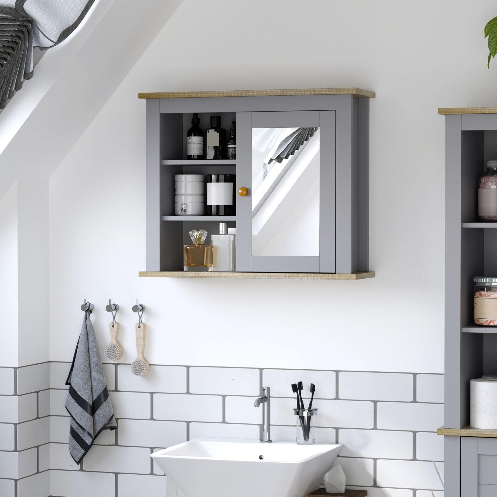 Bathroom Mirror Cabinet Storage Organizer With Open Shelves