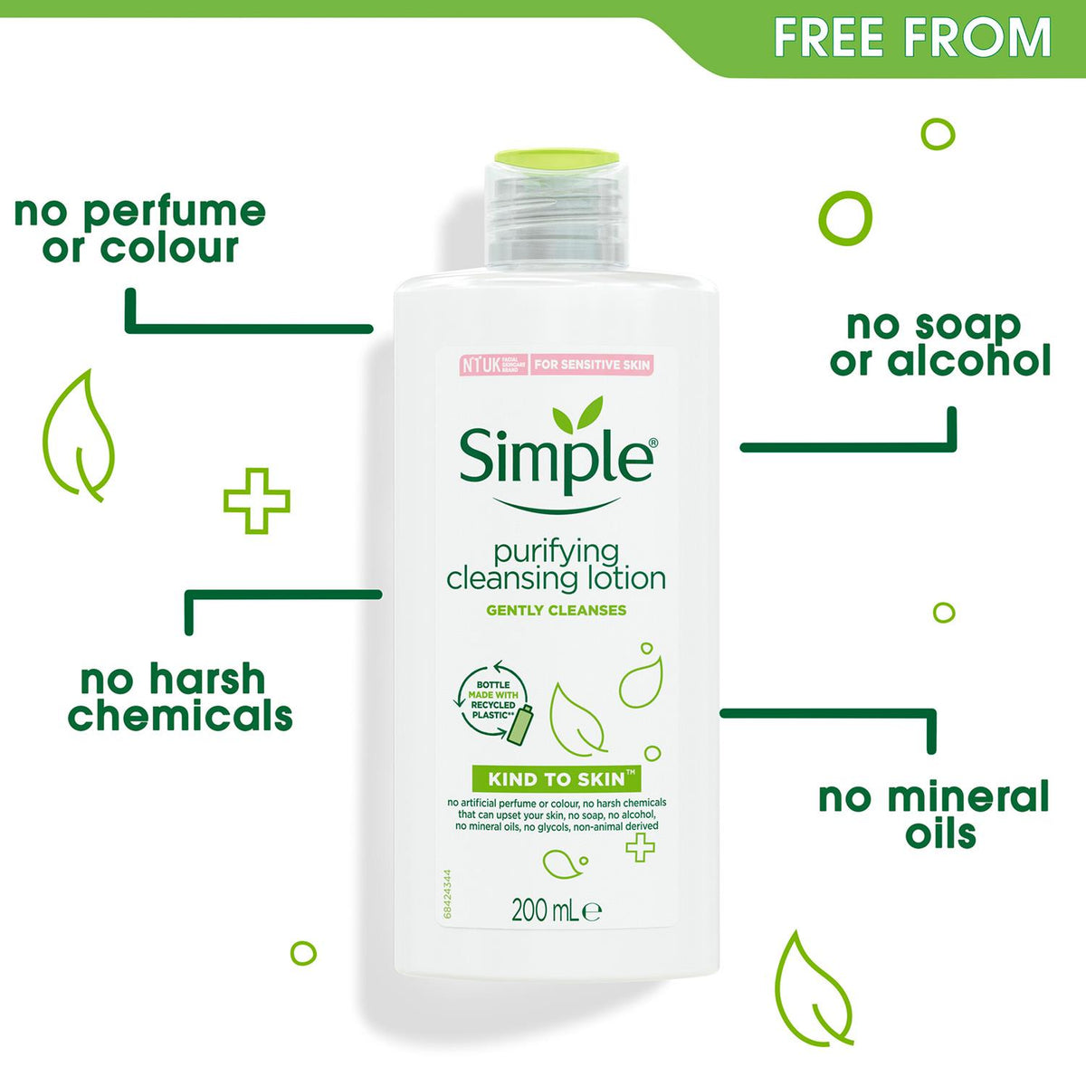 3 X 200ml Kind To Skin Purifying Cleansing Lotion | Set of 3 | White