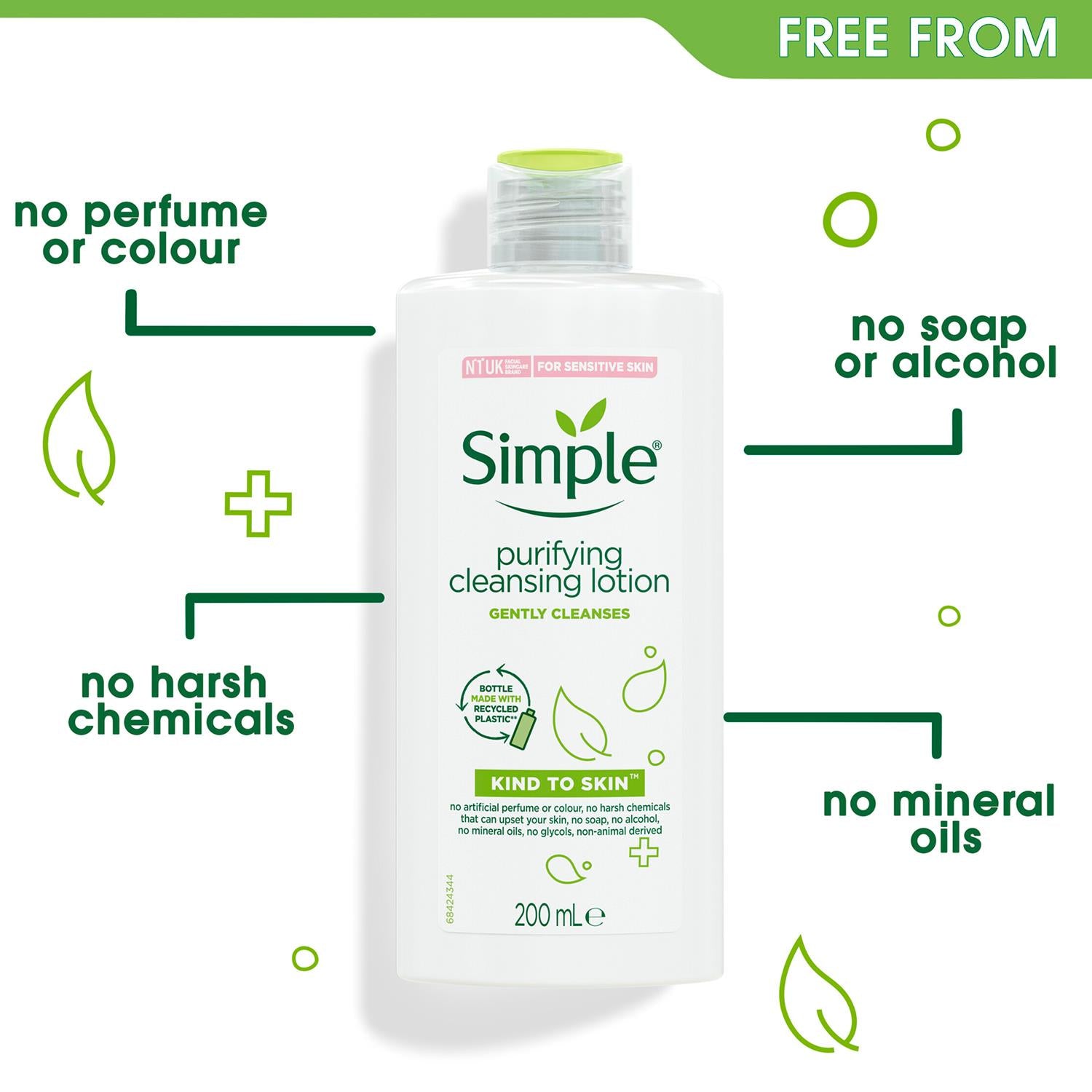 3 X 200ml Kind To Skin Purifying Cleansing Lotion | Set-of-3 | White