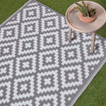 Luxury Outdoor Rug Waterproof Reversible For Garden Patio 100% Recycled, Grey Zoe Geometric | 75cm x 200cm | Grey