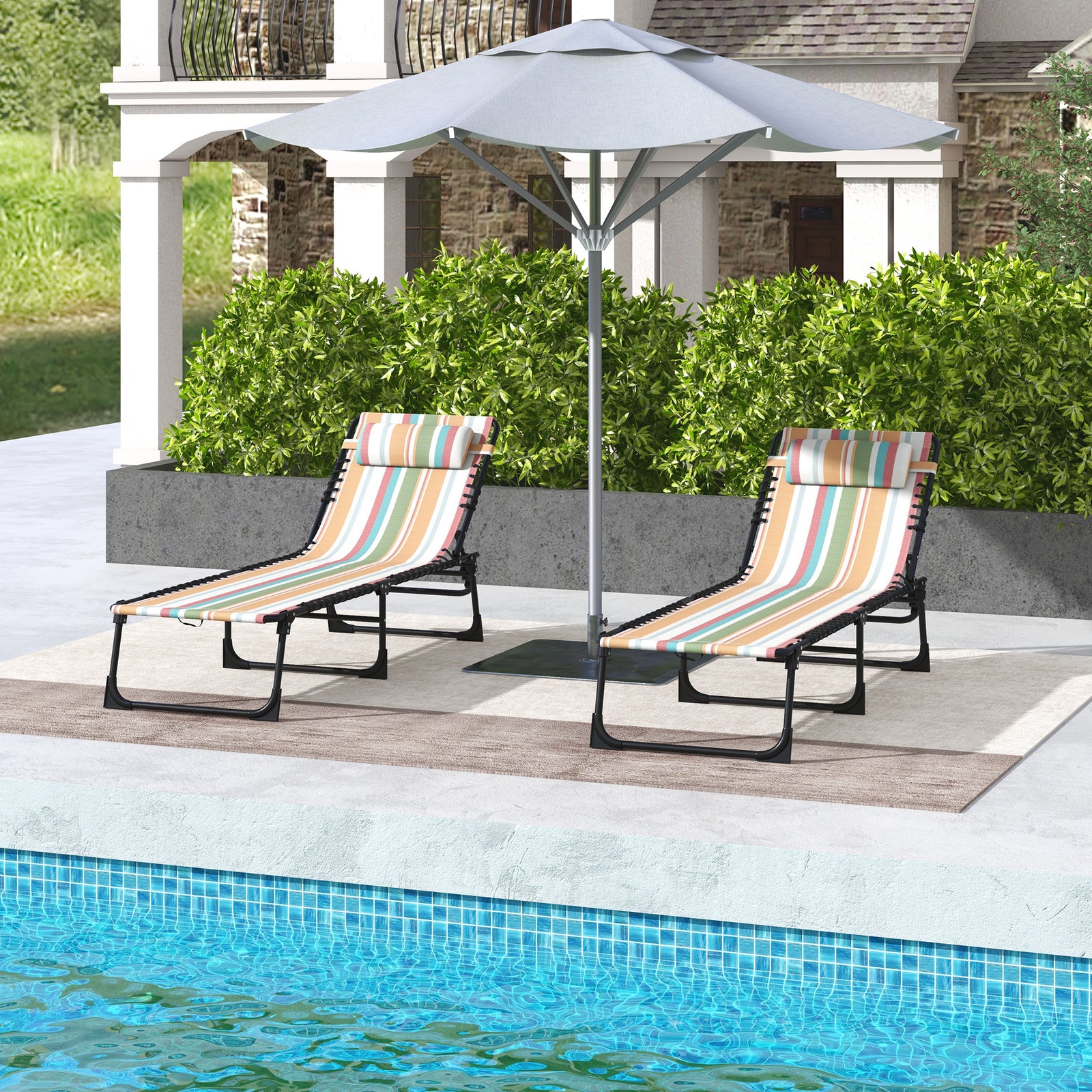2 Pcs Beach Chaise Lounge 4 Adjustable Positions | Set of 2 | Multi Colour