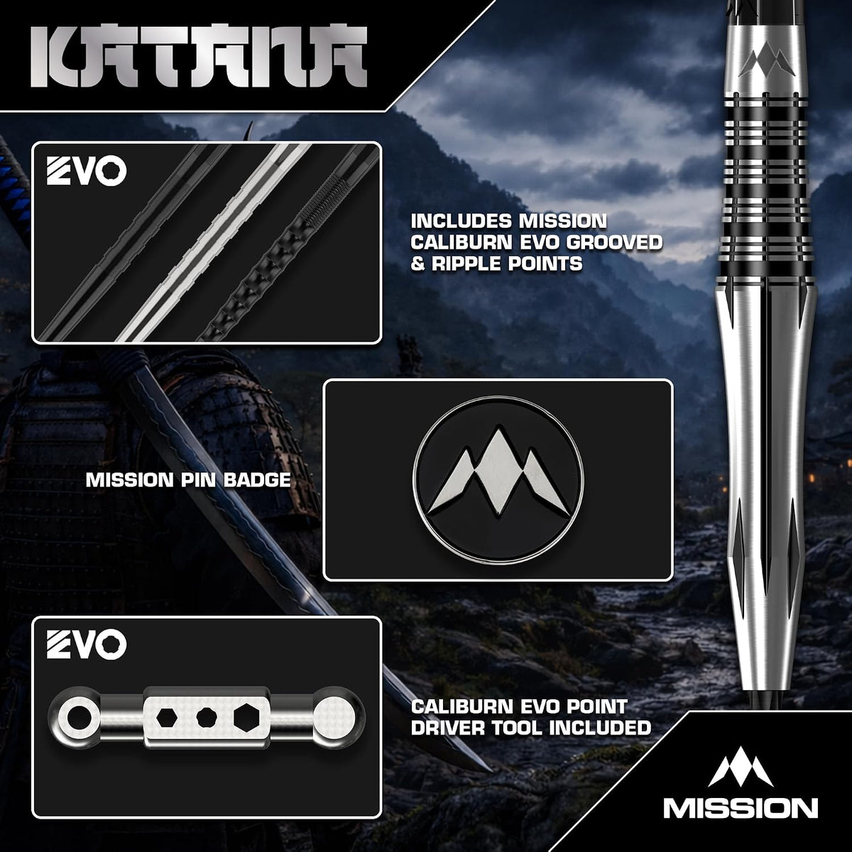 Katana Darts - Steel Tip - 95% Tungsten | 24g | Black
