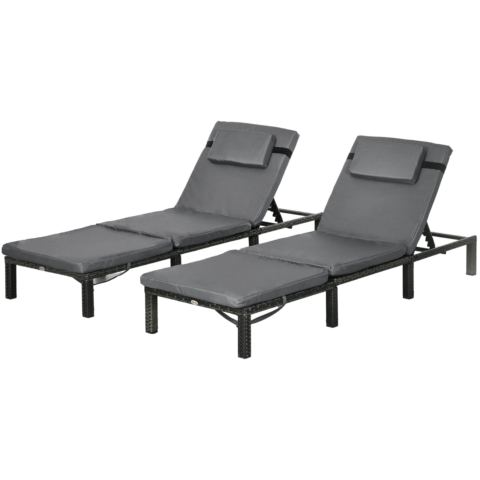 Set Of 2 Rattan Sun Loungers 5-level Adjustable | Dark Gray