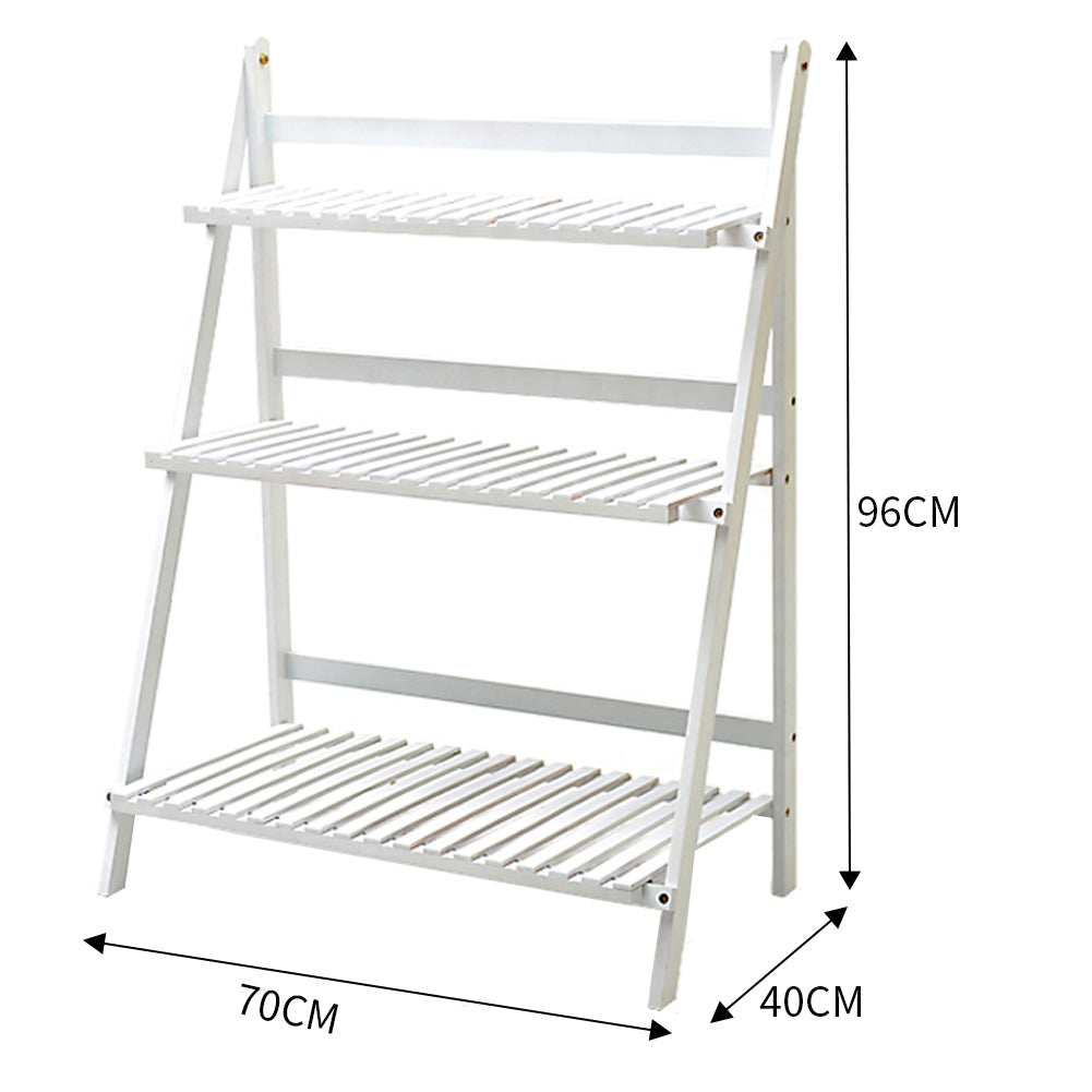 3 Tier Foldable Wooden Plant Stand Garden & Balcony Flower Shelf 96cm Multipurpose Plant Display Rack | White