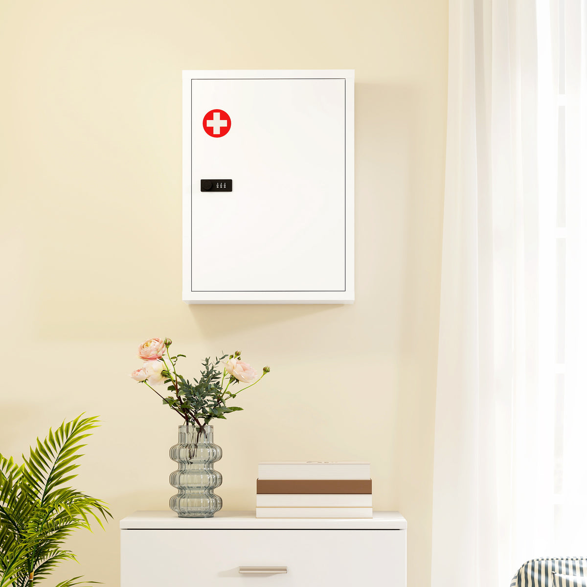 HOMCOM Wall Mount Medicine Cabinet With Combination Lock, White