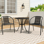 3 Pcs Bistro Set Cast Aluminium Round Patio Dining Table With Pe Rattan Stacking Chairs