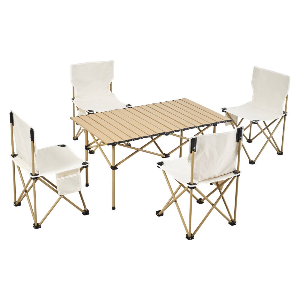 Set Of 5 Portable Folding Camping Table And Chair Set – Lightweight And Compact Outdoor Furniture | Beige