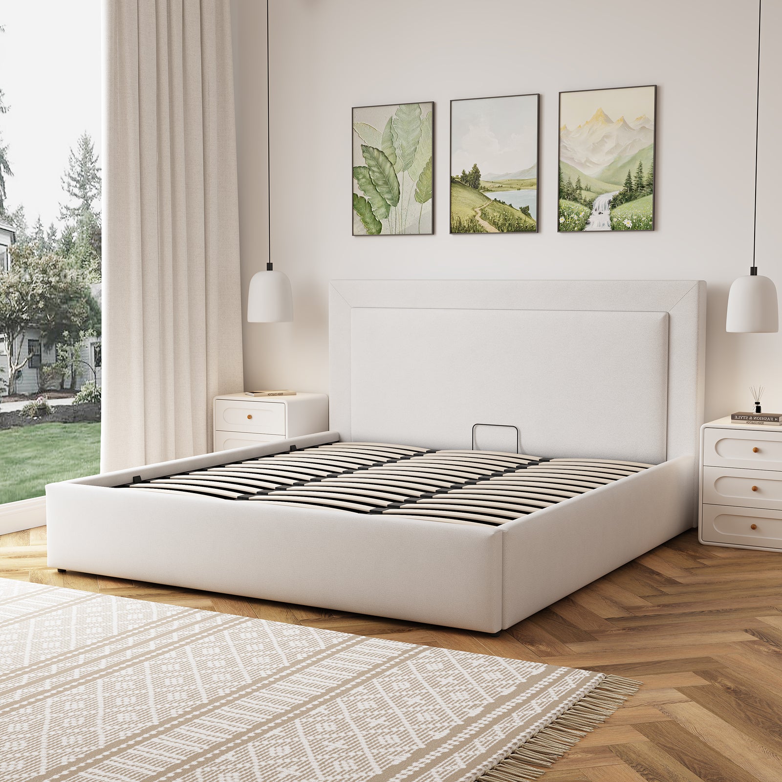 Weston Fabric Ottoman Bed Frame | Super King | Beige
