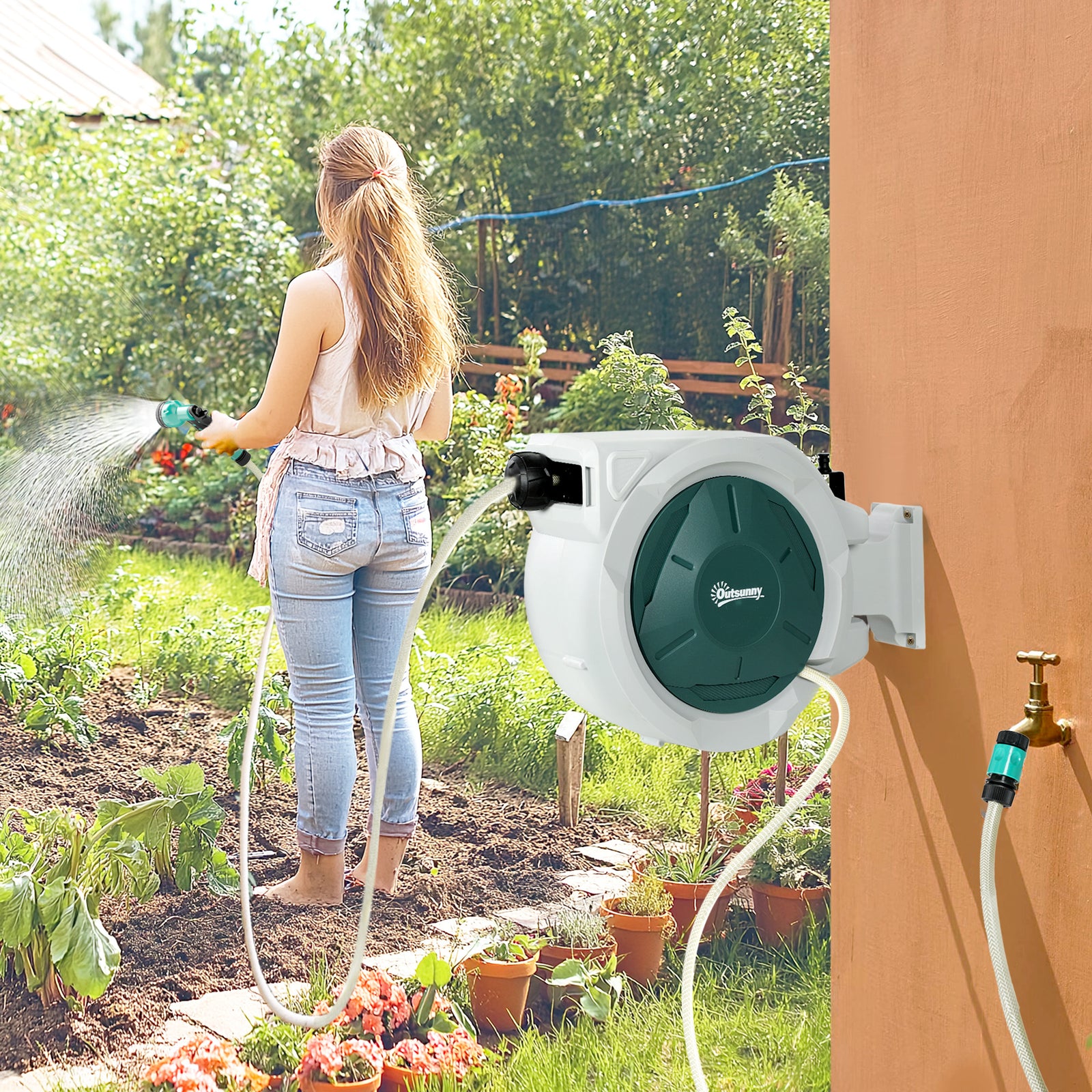 Retractable Hose Reel, 20+2m Garden, Light Grey | Light Grey