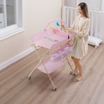 Portable Adjustable Baby Changing Table With Storage, Hanging Toy , Small Basin, Pillow & Changing Pad – Foldable Infant Diaper Station | Pink