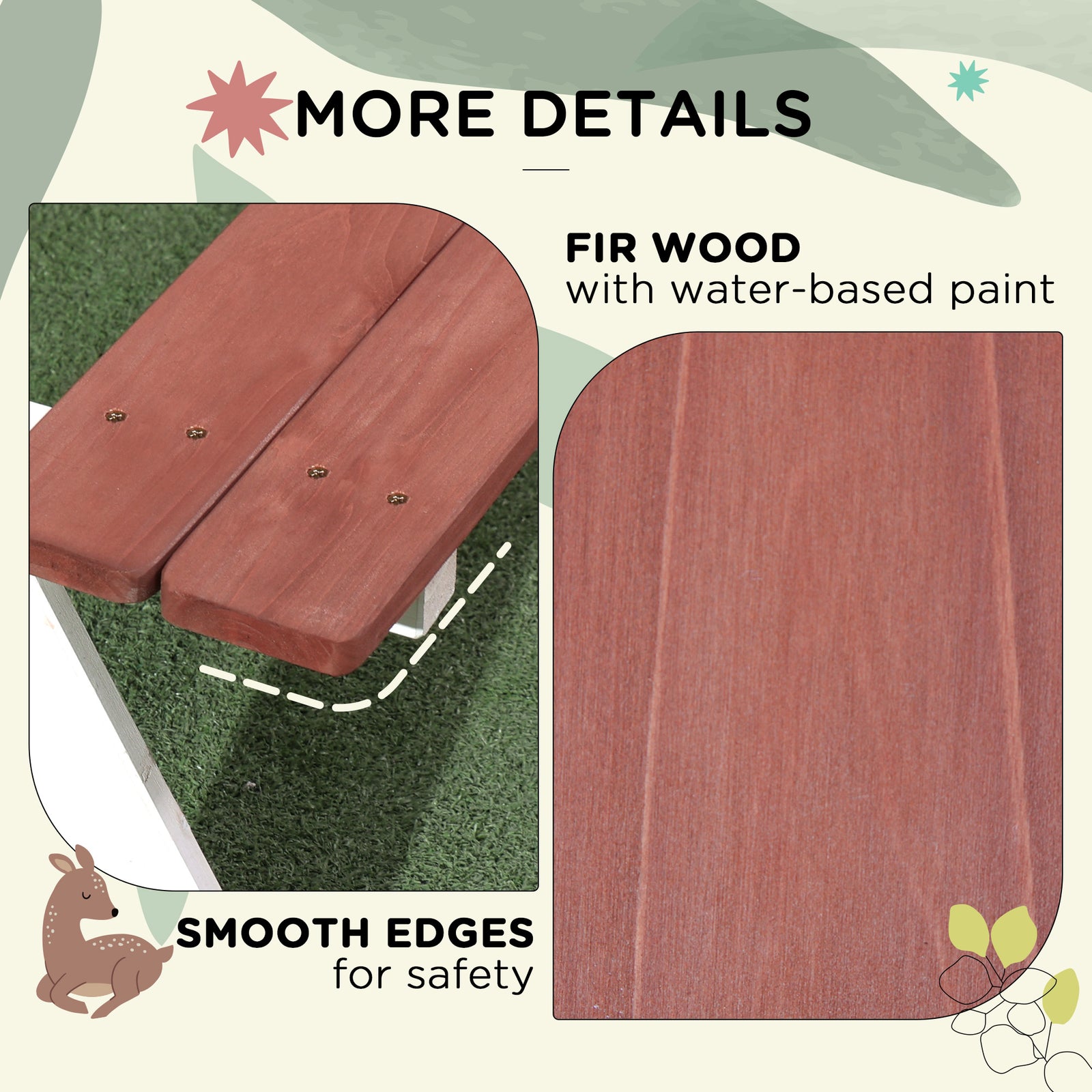 Outsunny Kids Picnic Table, Wooden Table And Bench Set For 3-8 Years, Brown