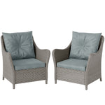 2 Pieces Rattan Garden Chairs, Cushioned Rattan Chairs | Light Grey