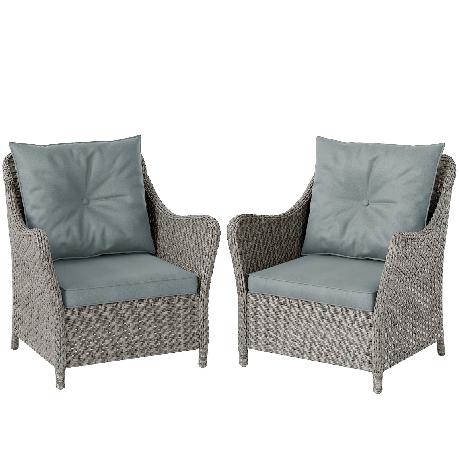 2 Pieces Rattan Garden Chairs, Cushioned Rattan Chairs | Light Grey