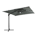 3m Solar Led Cantilever Patio Square Umbrella With 32 Led Lights & Center Light, 360° Rotation With Pu Coating,cross Base Included | One Size | Dark Grey