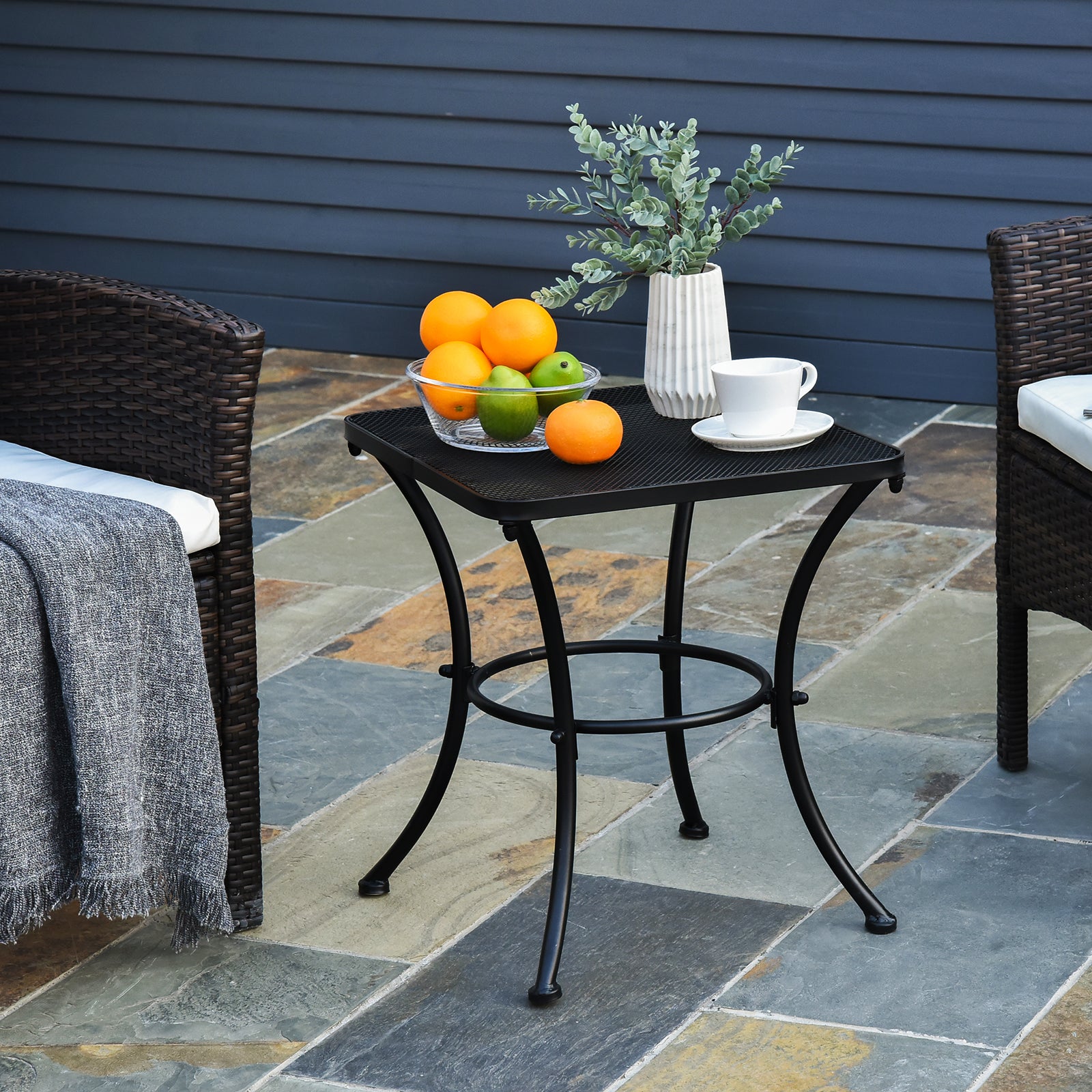 Patio Outdoor Square Metal Coffee Dining Table - Black